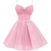 imageYoujiayi Glitter Sequin Short Homecoming Dresses Lace Beaded DAMA Dress for Quinceanera Spaghetti Straps Short Prom DressesTurquoise