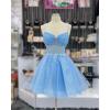 imageYoujiayi Glitter Sequin Short Homecoming Dresses Lace Beaded DAMA Dress for Quinceanera Spaghetti Straps Short Prom DressesTurquoise