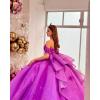imageYoujiayi Princess Off Shoulder Quinceanera Dresses Puffy Tulle Sweet 16 Dress with Train Lace Beaded Ball Gowns with BowDusty Blue