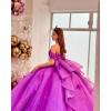 imageYoujiayi Princess Off Shoulder Quinceanera Dresses Puffy Tulle Sweet 16 Dress with Train Lace Beaded Ball Gowns with BowRed