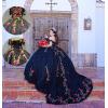 imageYoujiayi Sparkly Floral Quinceanera Dresses Puffy Lace Tulle Sweet 16 Dress with Train Off Shoulder Long Ball GownRust
