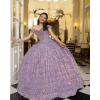 imageYoujiayi Sparkly Sequin Quinceanera Dresses with Train Off Shoulder Sweet 16 Dress with Bow Princess Long Ball Gown for WomenRed