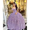 imageYoujiayi Sparkly Sequin Quinceanera Dresses with Train Off Shoulder Sweet 16 Dress with Bow Princess Long Ball Gown for WomenWhite