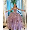 imageYoujiayi Sparkly Sequin Quinceanera Dresses with Train Off Shoulder Sweet 16 Dress with Bow Princess Long Ball Gown for WomenWhite