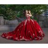 imageYoujiayi Sparkly Velvet Quinceanera Dresses Off Shoulder Sequin Sweet 16 Dress with Train Gold Lace Appliques Long Ball GownRedsparkly