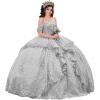 imageYoujiayi 3D Floral Quinceanera Dresses with Bow Sparkly Beaded Sequin Ball Gown Ruffles Off Shoulder Lace Sweet 16 DressesSilver