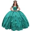 imageYoujiayi 3D Floral Satin Quinceanera Dresses withTrain Off Shoulder Beaded Ball Gown Princess Lace Appliques Sweet 16 DressesTurquoise