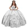 imageYoujiayi 3D Floral Satin Quinceanera Dresses withTrain Off Shoulder Beaded Ball Gown Princess Lace Appliques Sweet 16 DressesWhite