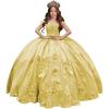 imageYoujiayi 3D Floral Satin Quinceanera Dresses withTrain Off Shoulder Beaded Ball Gown Princess Lace Appliques Sweet 16 DressesYellow