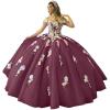imageYoujiayi 3D Flowers Quinceanera Dresses Puffy Off Shoulder Sweet 16 Dress with Train Princess Lace Appliques Long Ball GownDeep Burgundy