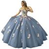 imageYoujiayi 3D Flowers Quinceanera Dresses Puffy Off Shoulder Sweet 16 Dress with Train Princess Lace Appliques Long Ball GownDusty Blue