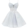 imageYoujiayi Glitter Sequin Short Homecoming Dresses Lace Beaded DAMA Dress for Quinceanera Spaghetti Straps Short Prom DressesWhite