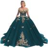 imageYoujiayi Off Shoulder Quinceanera Dresses Puffy Tulle Ball Gowns for Women Gold Appliques Sweet 16 DressesTeal