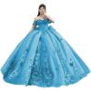 imageYoujiayi Princess Off Shoulder Quinceanera Dresses Puffy Tulle Sweet 16 Dress with Train Lace Beaded Ball Gowns with BowBlue