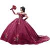 imageYoujiayi Sparkly Floral Quinceanera Dresses Puffy Lace Tulle Sweet 16 Dress with Train Off Shoulder Long Ball GownBerry