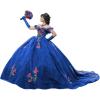 imageYoujiayi Sparkly Floral Quinceanera Dresses Puffy Lace Tulle Sweet 16 Dress with Train Off Shoulder Long Ball GownRoyal Blue