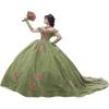 imageYoujiayi Sparkly Floral Quinceanera Dresses Puffy Lace Tulle Sweet 16 Dress with Train Off Shoulder Long Ball GownSage Green