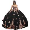 imageYoujiayi Sparkly Velvet Quinceanera Dresses Off Shoulder Sequin Sweet 16 Dress with Train Gold Lace Appliques Long Ball GownBlack