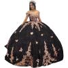 imageYoujiayi Sparkly Velvet Quinceanera Dresses Off Shoulder Sequin Sweet 16 Dress with Train Gold Lace Appliques Long Ball GownBlacksparkly