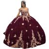 imageYoujiayi Sparkly Velvet Quinceanera Dresses Off Shoulder Sequin Sweet 16 Dress with Train Gold Lace Appliques Long Ball GownBurgundyleaf