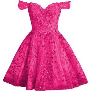 imageYoujiayi 3D Butterfly Short Homecoming Dresses Sparkly Sequin Prom Dress for Teens Off Shoulder DAMA Dress for QuinceaneraBright Pink