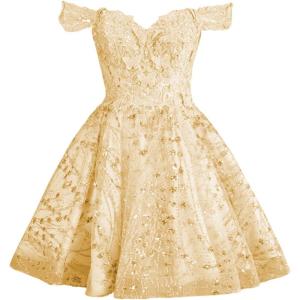 imageYoujiayi 3D Butterfly Short Homecoming Dresses Sparkly Sequin Prom Dress for Teens Off Shoulder DAMA Dress for QuinceaneraChampagne