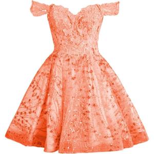 imageYoujiayi 3D Butterfly Short Homecoming Dresses Sparkly Sequin Prom Dress for Teens Off Shoulder DAMA Dress for QuinceaneraCoral
