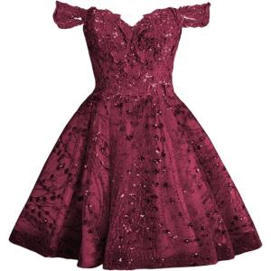 imageYoujiayi 3D Butterfly Short Homecoming Dresses Sparkly Sequin Prom Dress for Teens Off Shoulder DAMA Dress for QuinceaneraDeep Burgundy