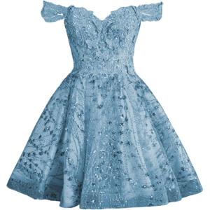 imageYoujiayi 3D Butterfly Short Homecoming Dresses Sparkly Sequin Prom Dress for Teens Off Shoulder DAMA Dress for QuinceaneraDusty Blue