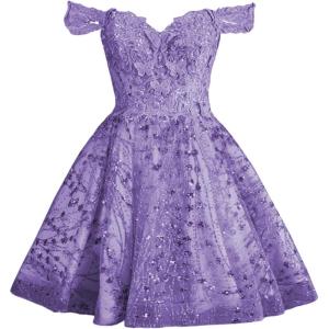 imageYoujiayi 3D Butterfly Short Homecoming Dresses Sparkly Sequin Prom Dress for Teens Off Shoulder DAMA Dress for QuinceaneraDusty Purple