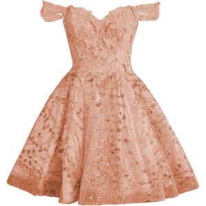 imageYoujiayi 3D Butterfly Short Homecoming Dresses Sparkly Sequin Prom Dress for Teens Off Shoulder DAMA Dress for QuinceaneraDusty Rose