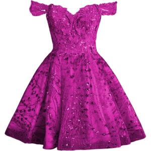 imageYoujiayi 3D Butterfly Short Homecoming Dresses Sparkly Sequin Prom Dress for Teens Off Shoulder DAMA Dress for QuinceaneraFuchsia