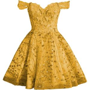 imageYoujiayi 3D Butterfly Short Homecoming Dresses Sparkly Sequin Prom Dress for Teens Off Shoulder DAMA Dress for QuinceaneraGold