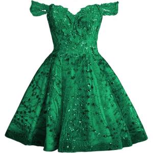 imageYoujiayi 3D Butterfly Short Homecoming Dresses Sparkly Sequin Prom Dress for Teens Off Shoulder DAMA Dress for QuinceaneraGreen