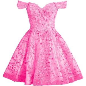 imageYoujiayi 3D Butterfly Short Homecoming Dresses Sparkly Sequin Prom Dress for Teens Off Shoulder DAMA Dress for QuinceaneraHot Pink