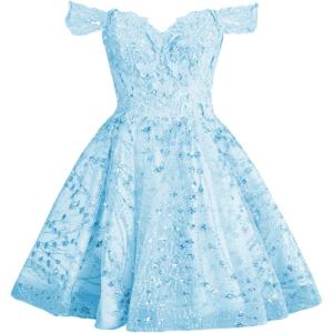 imageYoujiayi 3D Butterfly Short Homecoming Dresses Sparkly Sequin Prom Dress for Teens Off Shoulder DAMA Dress for QuinceaneraLight Blue