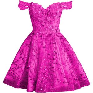 imageYoujiayi 3D Butterfly Short Homecoming Dresses Sparkly Sequin Prom Dress for Teens Off Shoulder DAMA Dress for QuinceaneraMagenta