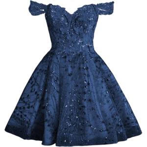 imageYoujiayi 3D Butterfly Short Homecoming Dresses Sparkly Sequin Prom Dress for Teens Off Shoulder DAMA Dress for QuinceaneraNavy