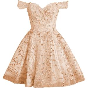imageYoujiayi 3D Butterfly Short Homecoming Dresses Sparkly Sequin Prom Dress for Teens Off Shoulder DAMA Dress for QuinceaneraPeach