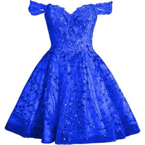 imageYoujiayi 3D Butterfly Short Homecoming Dresses Sparkly Sequin Prom Dress for Teens Off Shoulder DAMA Dress for QuinceaneraRoyal Blue