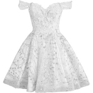 imageYoujiayi 3D Butterfly Short Homecoming Dresses Sparkly Sequin Prom Dress for Teens Off Shoulder DAMA Dress for QuinceaneraWhite