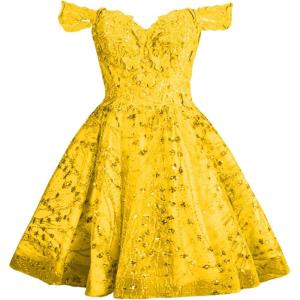 imageYoujiayi 3D Butterfly Short Homecoming Dresses Sparkly Sequin Prom Dress for Teens Off Shoulder DAMA Dress for QuinceaneraYellow Dark