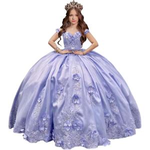 imageYoujiayi 3D Floral Satin Quinceanera Dresses withTrain Off Shoulder Beaded Ball Gown Princess Lace Appliques Sweet 16 DressesLavender