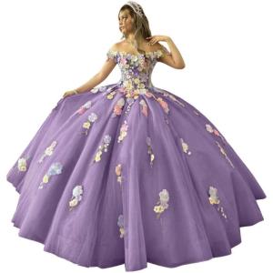 imageYoujiayi 3D Flowers Quinceanera Dresses Puffy Off Shoulder Sweet 16 Dress with Train Princess Lace Appliques Long Ball GownDusty Mauve