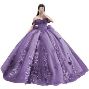 imageYoujiayi Princess Off Shoulder Quinceanera Dresses Puffy Tulle Sweet 16 Dress with Train Lace Beaded Ball Gowns with BowDusty Mauve