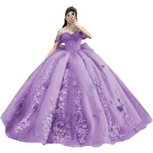imageYoujiayi Princess Off Shoulder Quinceanera Dresses Puffy Tulle Sweet 16 Dress with Train Lace Beaded Ball Gowns with BowWisteria