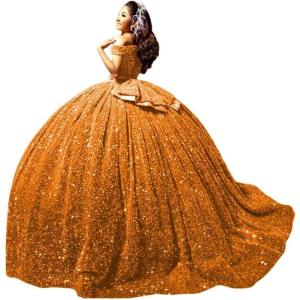 imageYoujiayi Sparkly Sequin Quinceanera Dresses with Train Off Shoulder Sweet 16 Dress with Bow Princess Long Ball Gown for WomenBurnt Orange