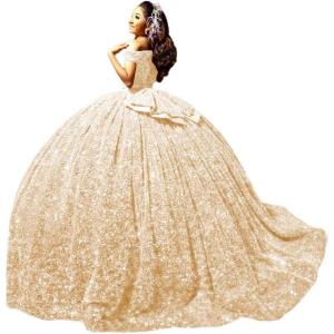 imageYoujiayi Sparkly Sequin Quinceanera Dresses with Train Off Shoulder Sweet 16 Dress with Bow Princess Long Ball Gown for WomenChampagne Light