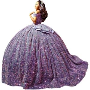 imageYoujiayi Sparkly Sequin Quinceanera Dresses with Train Off Shoulder Sweet 16 Dress with Bow Princess Long Ball Gown for WomenDusty Purple