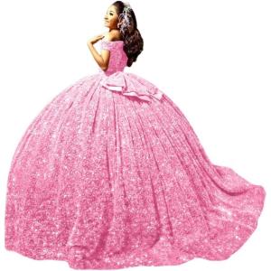 imageYoujiayi Sparkly Sequin Quinceanera Dresses with Train Off Shoulder Sweet 16 Dress with Bow Princess Long Ball Gown for WomenPink
